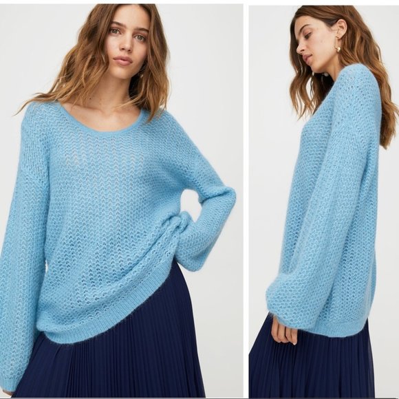 Aritzia Sweaters - Aritzia Wilfred Raelynn Sweater Alpaca Mohair Blend Crochet Knit Light Blue